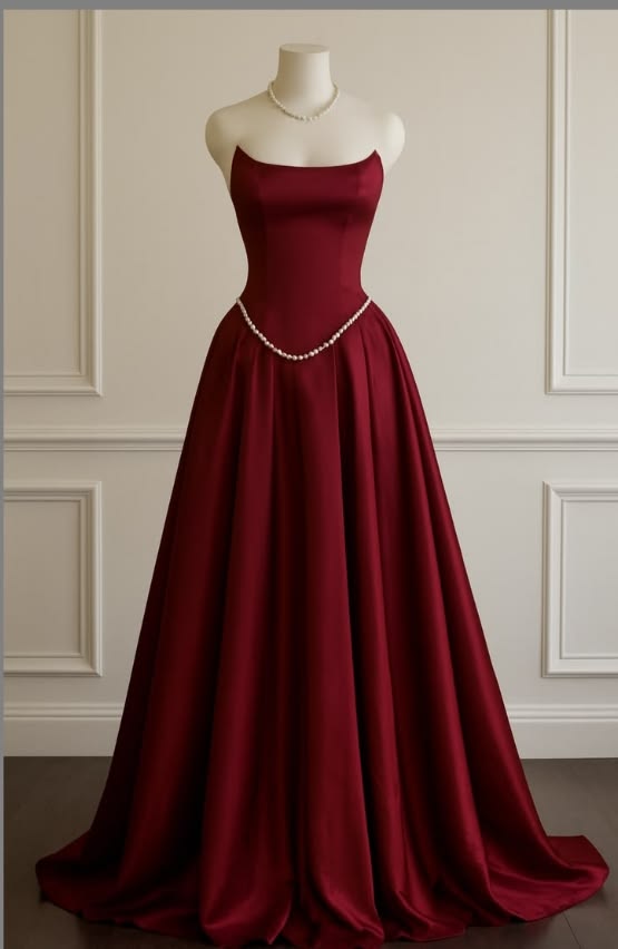 Elegant A-line Off-the-Shoulder Red Long Evening Dress Satin Prom Dress with Beaded MD301
