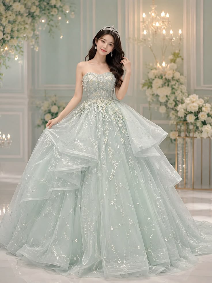 Dreamy Ball Gown Sweetheart Green Pleated Long Evening Dress Mesh Prom Dress MD307