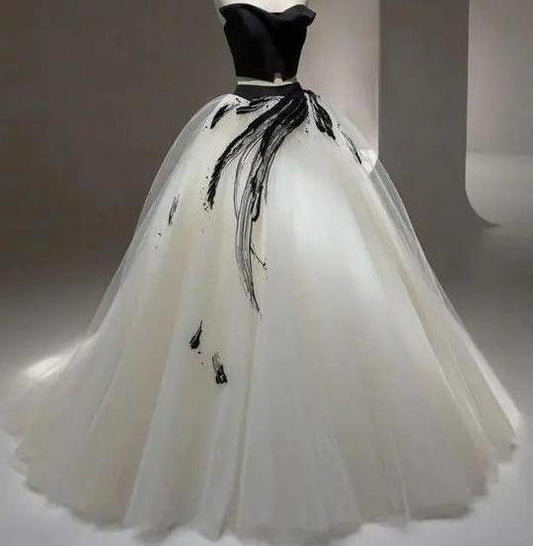 Elegant Ball Gown Off-the-Shoulder Black Long Evening Dress Tulle Prom Dress MD314