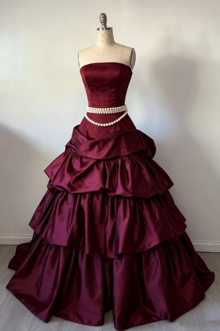 Elegant A-line Off-the-Shoulder Red Long Evening Dress Cascade Satin Prom Dress MD322