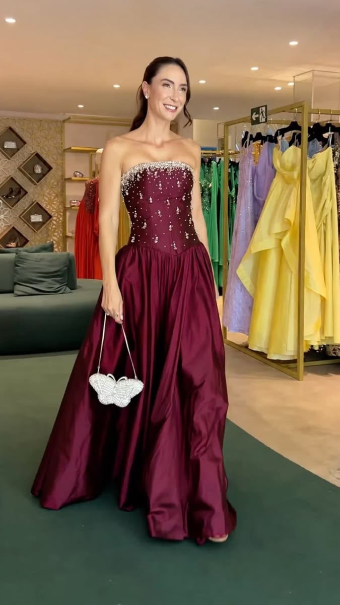 Elegant A-line Off-the-Shoulder Red Long Evening Dress Beaded Satin Prom Dress MD329