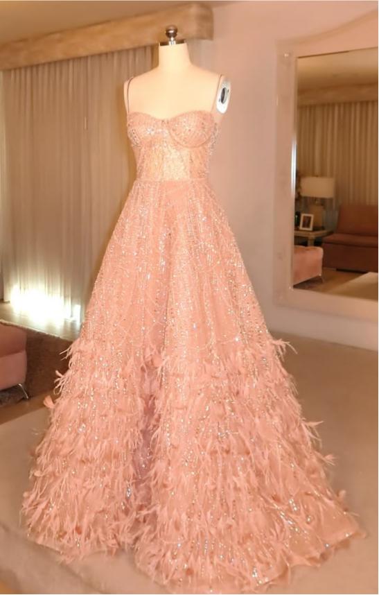 Elegant A-line Spaghetti Straps Long Evening Dress Lace Prom Dress MD334