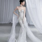 Elegant Mermaid Sweetheart Long Wedding Dress Beaded Tulle White Prom Dress MD338