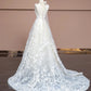 Elegant A-line Halter Neck Long Wedding Dress Lace White Prom Dress MD340
