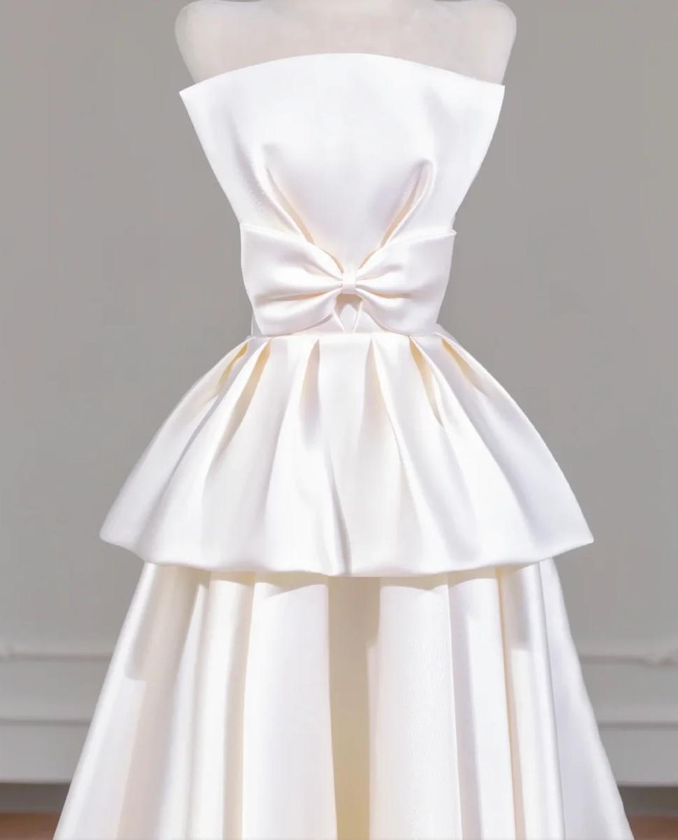 Elegant A-line Off-the-Shoulder Long Wedding Dress Satin White Prom Dress MD341