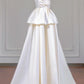 Elegant A-line Off-the-Shoulder Long Wedding Dress Satin White Prom Dress MD341