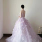 Elegant Ball Gown Off-the-Shoulder Purple Long Evening Dress 3D Appliqué Flowers Tulle Prom Dress MD350