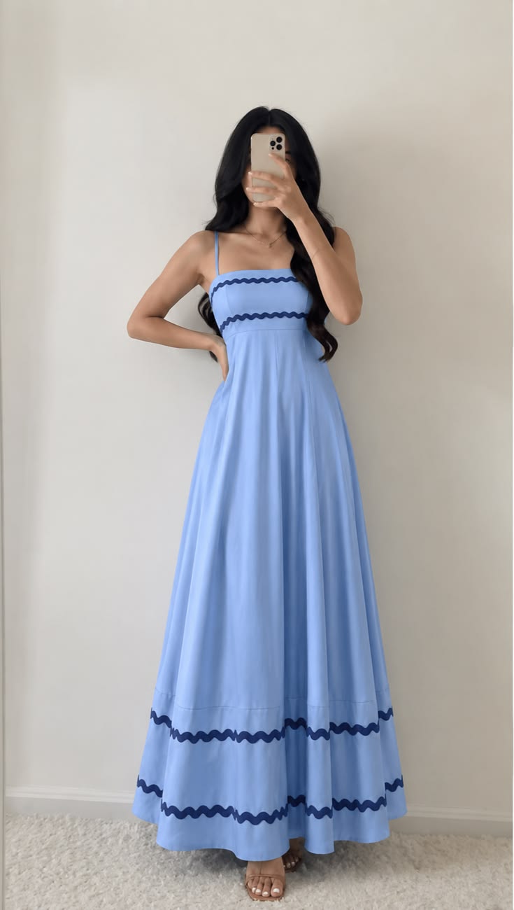 Elegant A-line Spaghetti Straps Blue Long Evening Dress Satin Prom Dress MD354