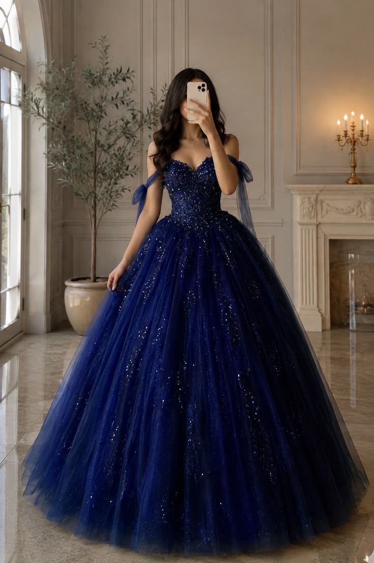 Beautiful A-line Sweetheart Dark Blue Beaded Evening Dress Tulle Prom Dress MD359