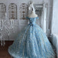 Beautiful Ball Gown Off-the-Shoulder Blue Sequins Evening Dress Lace Prom Dress MD362