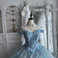 Beautiful Ball Gown Off-the-Shoulder Blue Sequins Evening Dress Lace Prom Dress MD362