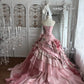 Beautiful Ball Gown Off-the-Shoulder Pink Cascade Evening Dress 3D floral appliqués Tulle Prom Dress MD363