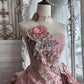 Beautiful Ball Gown Off-the-Shoulder Pink Cascade Evening Dress 3D floral appliqués Tulle Prom Dress MD363