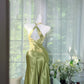 Beautiful A-line Halter Neck Green Evening Dress Satin Prom Dress MD367