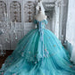 Beautiful Ball Gown Sweetheart Blue Evening Dress 3D appliqué floral Tulle Prom Dress MD368