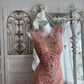 Beautiful Sheath Round Neck Pink Evening Dress Beaded Ruffled Tulle Prom Dress MD369