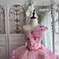 Beautiful Ball Gown One-the-Shoulder Pink Evening Dress 3D appliqué floral Ruffled Tulle Prom Dress MD370