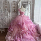 Beautiful Ball Gown One-the-Shoulder Pink Evening Dress 3D appliqué floral Ruffled Tulle Prom Dress MD370