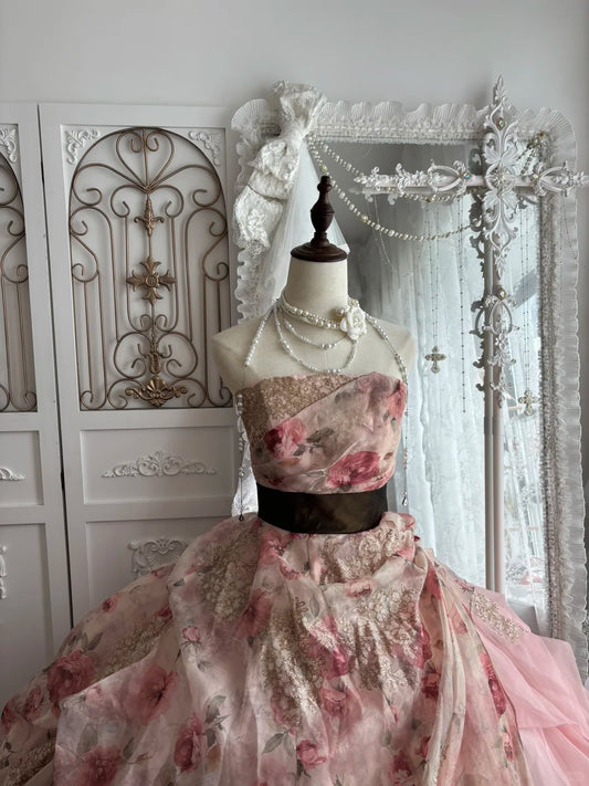 Beautiful Ball Gown Off-the-Shoulder Pink Evening Pleated Tulle Prom Dress MD371