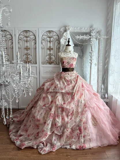 Beautiful Ball Gown Off-the-Shoulder Pink Evening Pleated Tulle Prom Dress MD371
