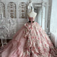 Beautiful Ball Gown Off-the-Shoulder Pink Evening Pleated Tulle Prom Dress MD371