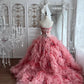 Beautiful Ball Gown Off-the-Shoulder Pink Evening Dress Pleated 3D Organza Rose Appliqués Prom Dress MD373