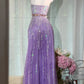 Beautiful Sheath Off-the-Shoulder Purple Evening Dress Sequins Tulle Prom Dress MD374