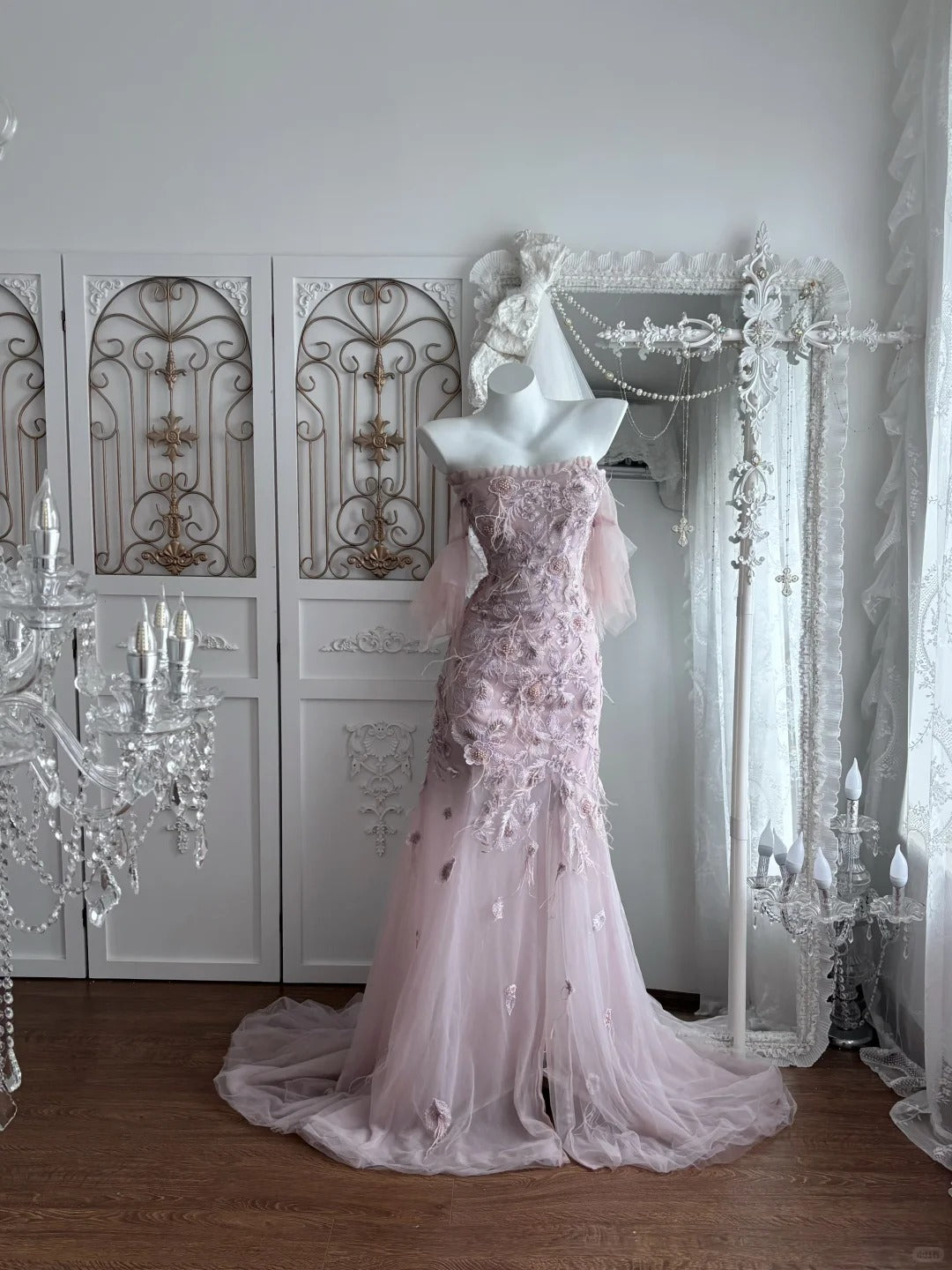 Beautiful Mermaid Off-the-Shoulder Purple Evening Dress Embroidery Tulle Prom Dress MD375