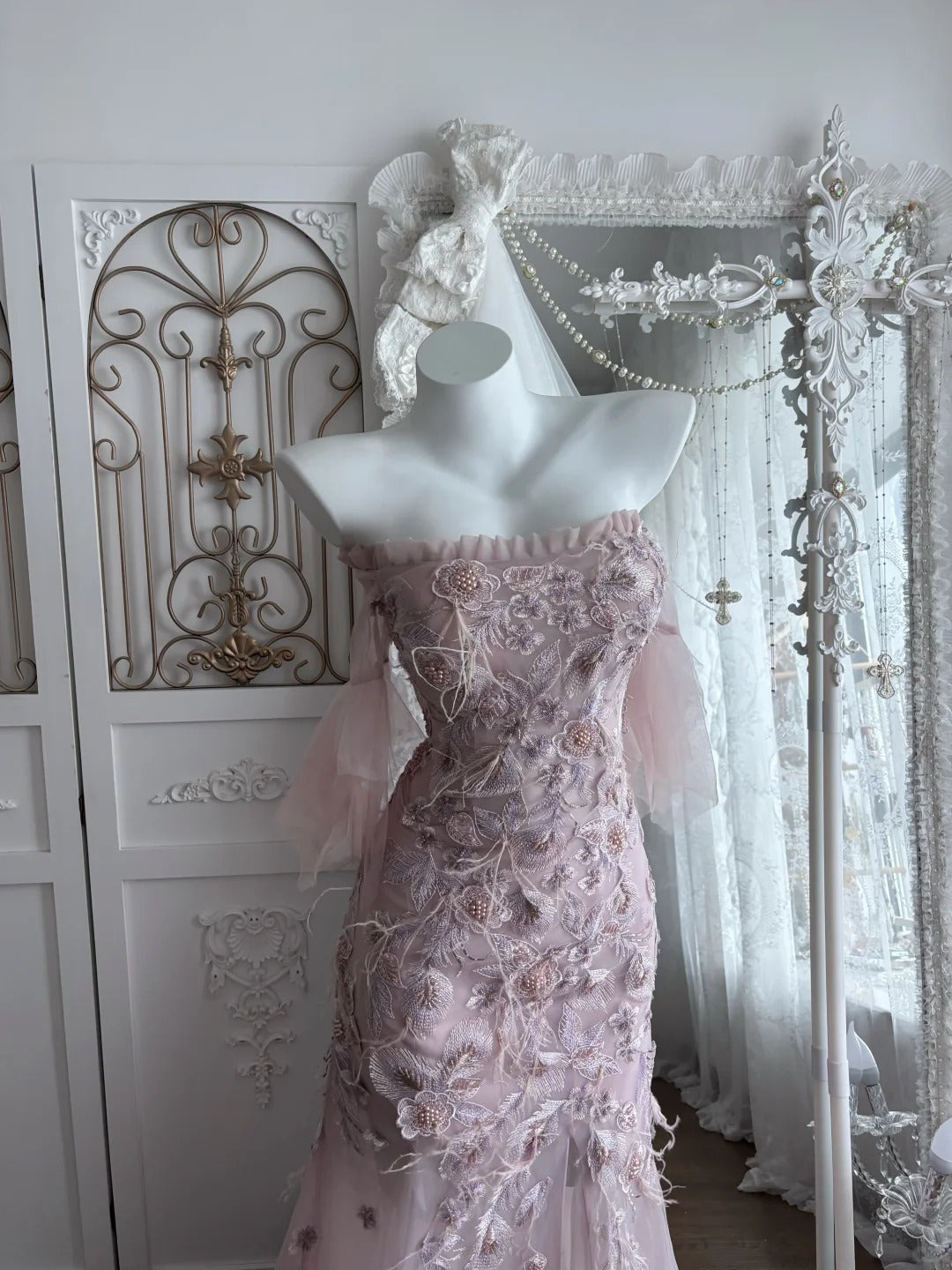 Beautiful Mermaid Off-the-Shoulder Purple Evening Dress Embroidery Tulle Prom Dress MD375