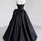 A-line Spoon Neck Satin Black Long Prom Dress MD379