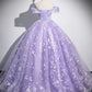 A-Line Off Shoulder Tulle Lace Purple Long Prom Dress, Purple Long Formal Dress MD382