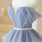 Gray purple tulle long prom dress, purple A line evening dress MD384