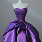 A-Line Sweetheart Neck Satin Purple Long Prom Dress, Purple Long Evening Gown MD386