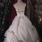 Elegant A-line Off-the-Shoulder Long Wedding Dress Beaded Cascade Satin White Prom Dress MD387