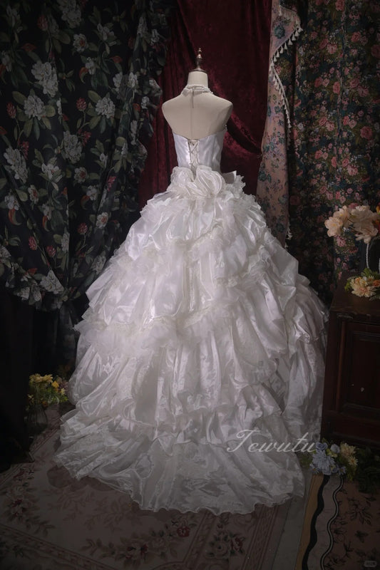 Elegant Ball Gown Sweetheart Neck Long Wedding Dress Cascade Tulle White Prom Dress MD391