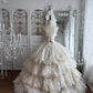 Elegant Ball Gown Strapless Neck Long Wedding Dress Cascade Lace White Prom Dress MD392