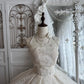 Elegant Ball Gown Strapless Neck Long Wedding Dress Cascade Lace White Prom Dress MD392