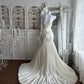Elegant Mermaid Strapless Neck Long Wedding Dress Pleated  Beaded Satin White Prom Dress MD393