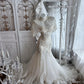 Elegant Mermaid Sweetheart Neck Long Wedding Dress Beaded Tulle White Prom Dress MD396