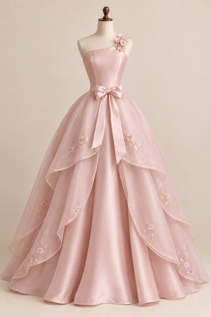 Beautiful A-line One-the-Shoulder Pink Evening Dress Tulle Prom Dress MD402