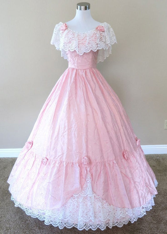 Beautiful A-line Round Neck Pink Evening Dress Lace Prom Dress MD404