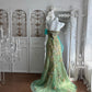 Beautiful Sheath Sweetheart Neck Green Evening Dress 3D floral appliqués Tulle Prom Dress MD415