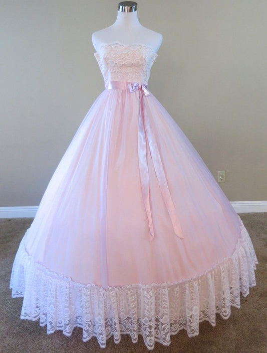 Beautiful Ball Gown Strapless Neck Pink Evening Dress Lace Prom Dress MD417