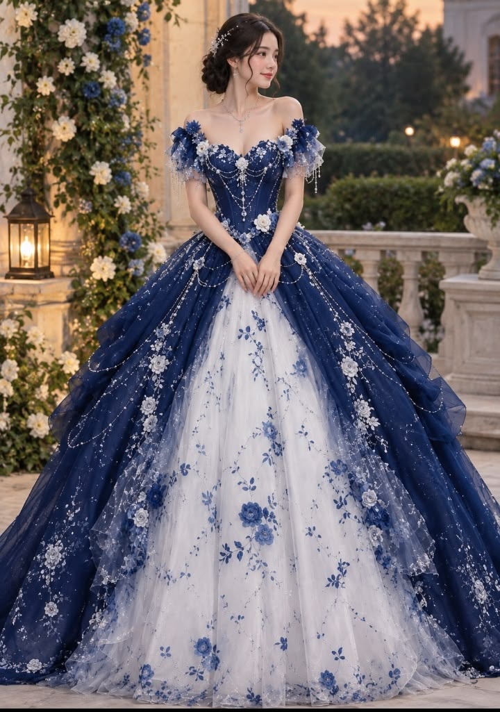 Beautiful A-line Sweetheart Neck Blue Evening Dress Beaded Tulle Prom Dress MD421