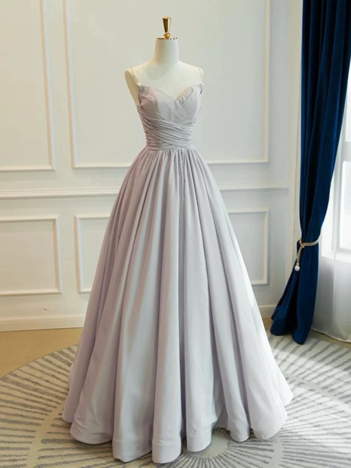 A-Line V Neck Taffeta Champagne Long Prom Dress, Champagne Long Formal Dress MD429