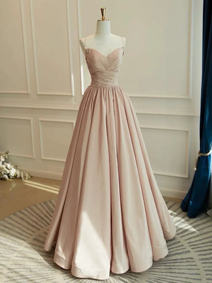 A-Line V Neck Taffeta Champagne Long Prom Dress, Champagne Long Formal Dress MD429