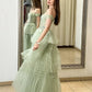 A-Line Sweetheart Neck Off Shoulder Tulle Lace Green Long Prom Dress MD431