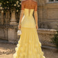 Yellow Long Prom Evening Dress Scoop Neck A-Line Ruffles Strapless MD432