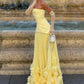 Yellow Long Prom Evening Dress Scoop Neck A-Line Ruffles Strapless MD432