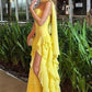 Yellow Strapless A-Line Satin Chiffon Ruffles Long Prom Dress MD435